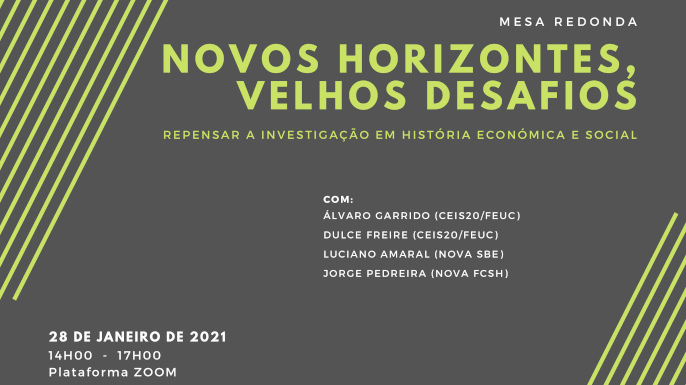 Novos Horizontes, Velhos Desafios: Repensar a Investigação em História Económica e Social | Evento online, 28 de janeiro de 2021