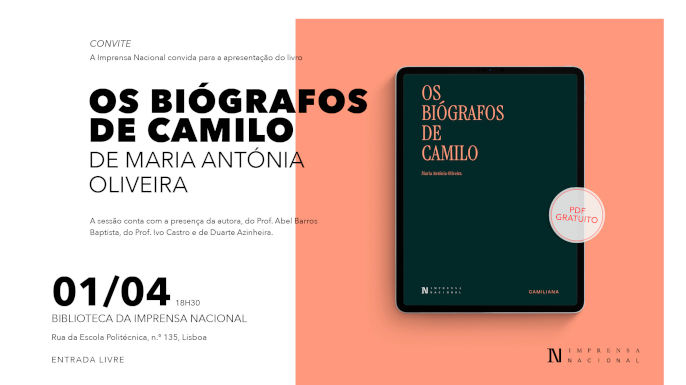 Apresentação de «Os Biógrafos de Camilo» na Imprensa Nacional — Lisboa, 1 de abril de 2026
